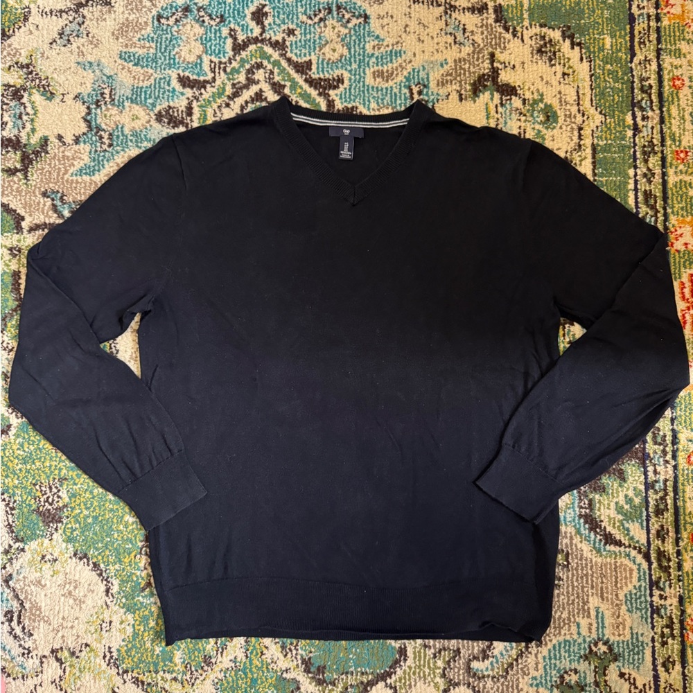 GAP Factory Men's V-Neck Cotton Sweater Black Large